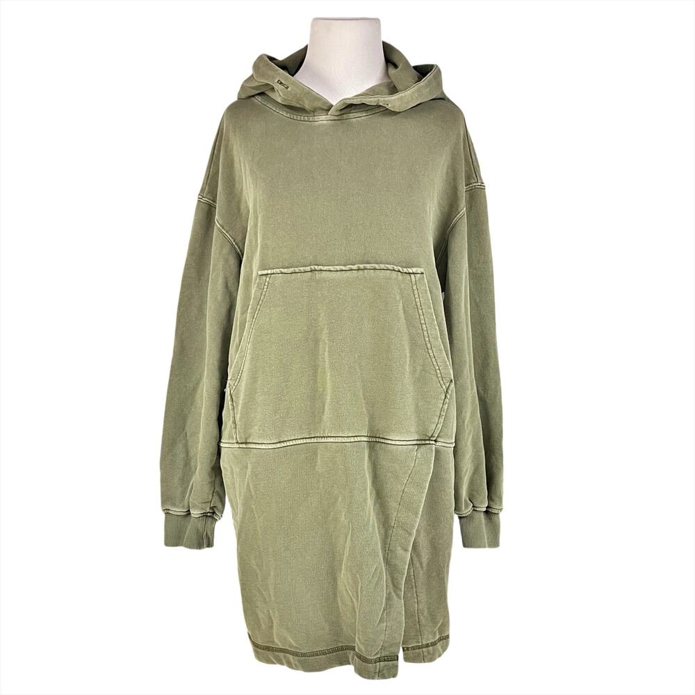 7 FOR ALL MANKIND Split-Front Tunic Hoodie Sweatshirt Faded Olive Green Size S